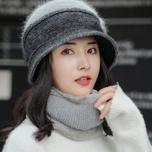 Hat and Scarf for Women, Women's Hat Scarf Set Warm Beanie Knitted Wool Hat Outdoor Cold Proof Scarf Hat Winter Hat Women A Black