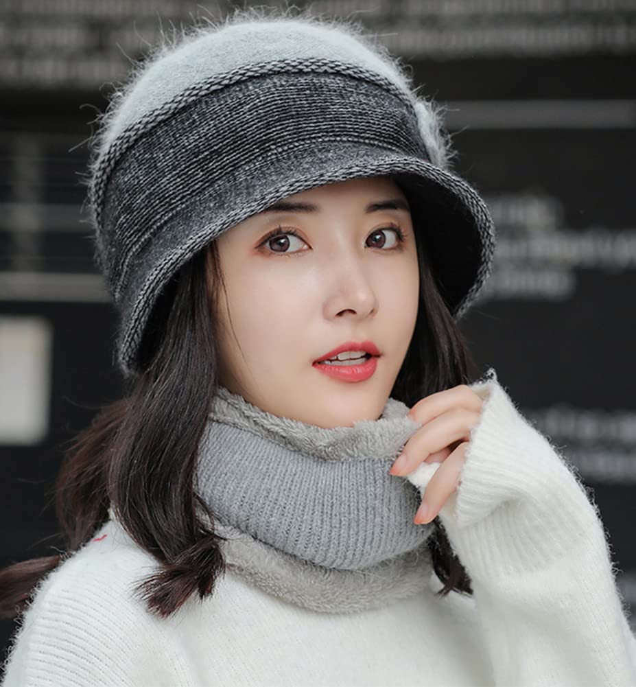 Hat and Scarf for Women, Women's Hat Scarf Set Warm Beanie Knitted Wool Hat Outdoor Cold Proof Scarf Hat Winter Hat Women A Black