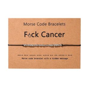 Dainty Beads Never Give Up Morse Code Bracelet Jewelry for Her Sterling Silver Beads on Silk Cord for Women Men -Fuck cancer