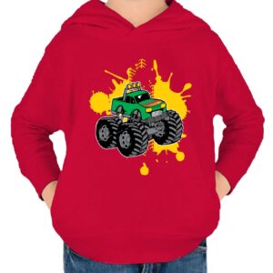 Wild Bobby Green Monster Truck with Firey Flames Cars and Trucks Toddler Pullover Fleece Hoodie, Red, 5T/6T