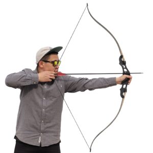 Black Hunter Recurve Bows Bow and Arrow for Adults Hunting Bow Archery Bow Longbow 60" 20-55 lbs Right Hand Aluminium Alloy Riser with Mixed Carbon Arrows for Outdoor Shooting Competition (50 lbs)