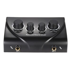 Btuty Karaoke Sound Mixer Dual Mic Inputs Audio Mixer Headphone Amplifier 2 Channel Mixer With Cable N-1 Black Color