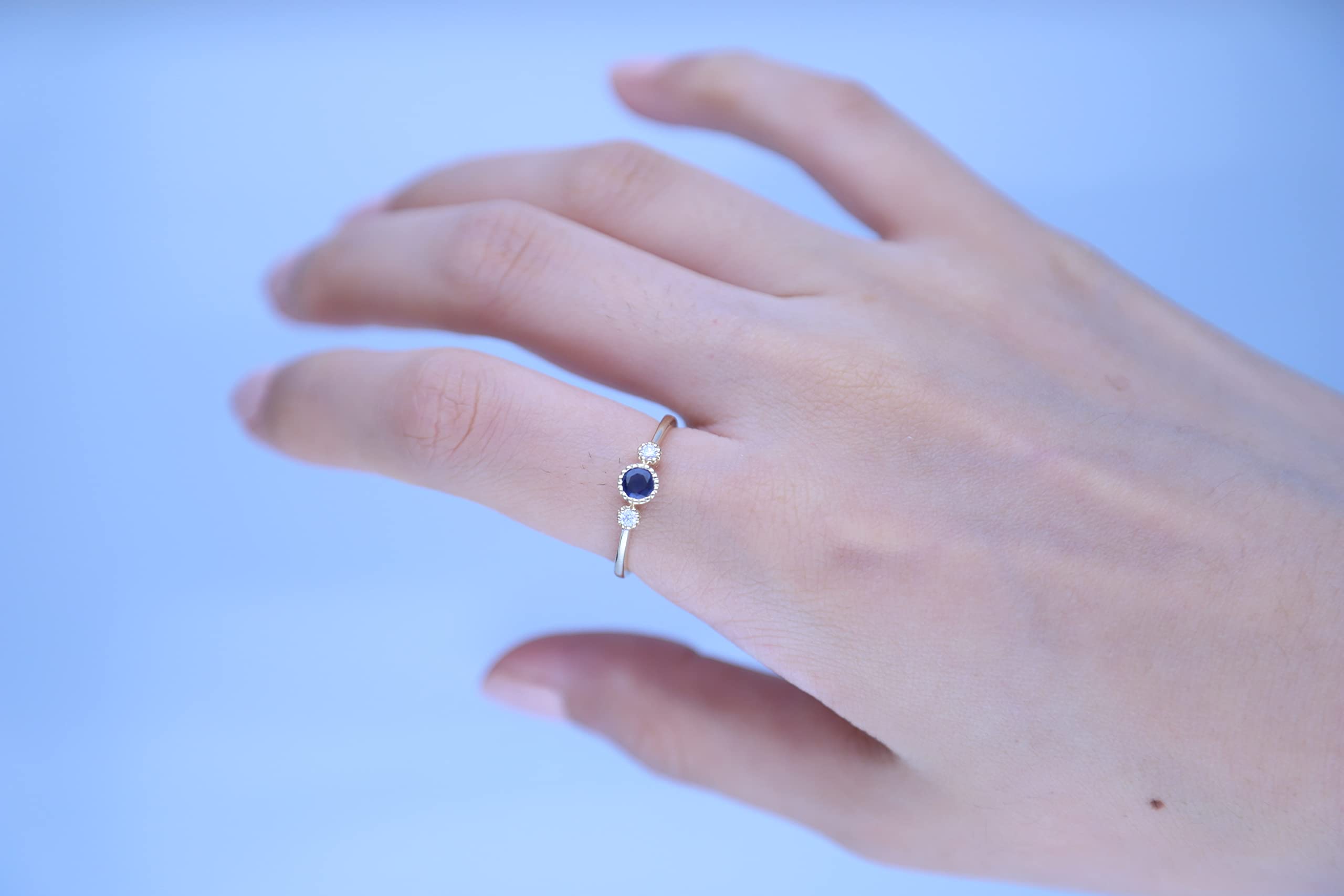 Gin & Grace 10K Yellow Gold Genuine Blue Sapphire and Natural Diamond (I1) Ring for Women.