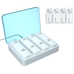 Rechargeable 4 Pack Battery Pack for Wii/Wii U Remote Controller,2800mAh Replacement Batteries and 4 Ports Charger Station for Wii/Wii U Remote Controller Battery Pack,wii Remote Charger-BURFLO