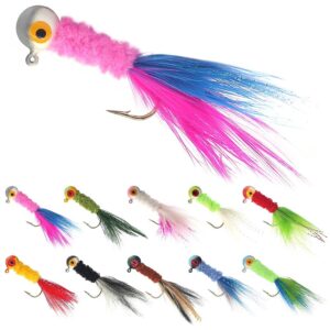 xfishman-crappie-jigs-marabou-feather-hair-jigs-for-crappie-fishing-baits-and-lures kit panfish trout 1/8 1/16 1/32 oz