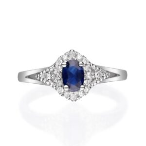 Gin & Grace 10K White Gold Genuine Blue Sapphire and Natural Diamond (I1) Ring for Women., Metal gemstone diamond, Sapphire