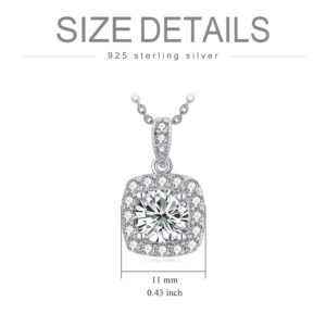 AHTAMOS Moissanite Necklace 1ct 6.5mm 18k White Gold Plated Silver D Color Round Brilliant Cut Halo Pendant Necklace for Women 18+2 Inches Style 1