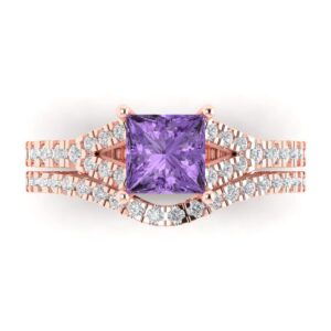 clara pucci 1.71 carat princess shape solitaire alexandrite wedding anniversary bridal engagement ring band set 14k rose gold 6.5