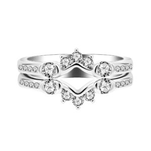 uloveido 925 sterling silver v vintage ring guard enhancer 2pcs stackable rings wedding promise for women y1519 (size 8)