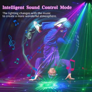 Party Lights, 15 Eyes RGB DJ Disco Lights, Strobe Stage Light Sound Activated LED Projector with Remote Control and 125 Projection Effects for Party Bar Christmas Birthday Wedding, DMX512 Control