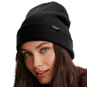 winter beanie hats for women soft knitted cuffed watch cap classic stretchy knit warm cap for men black