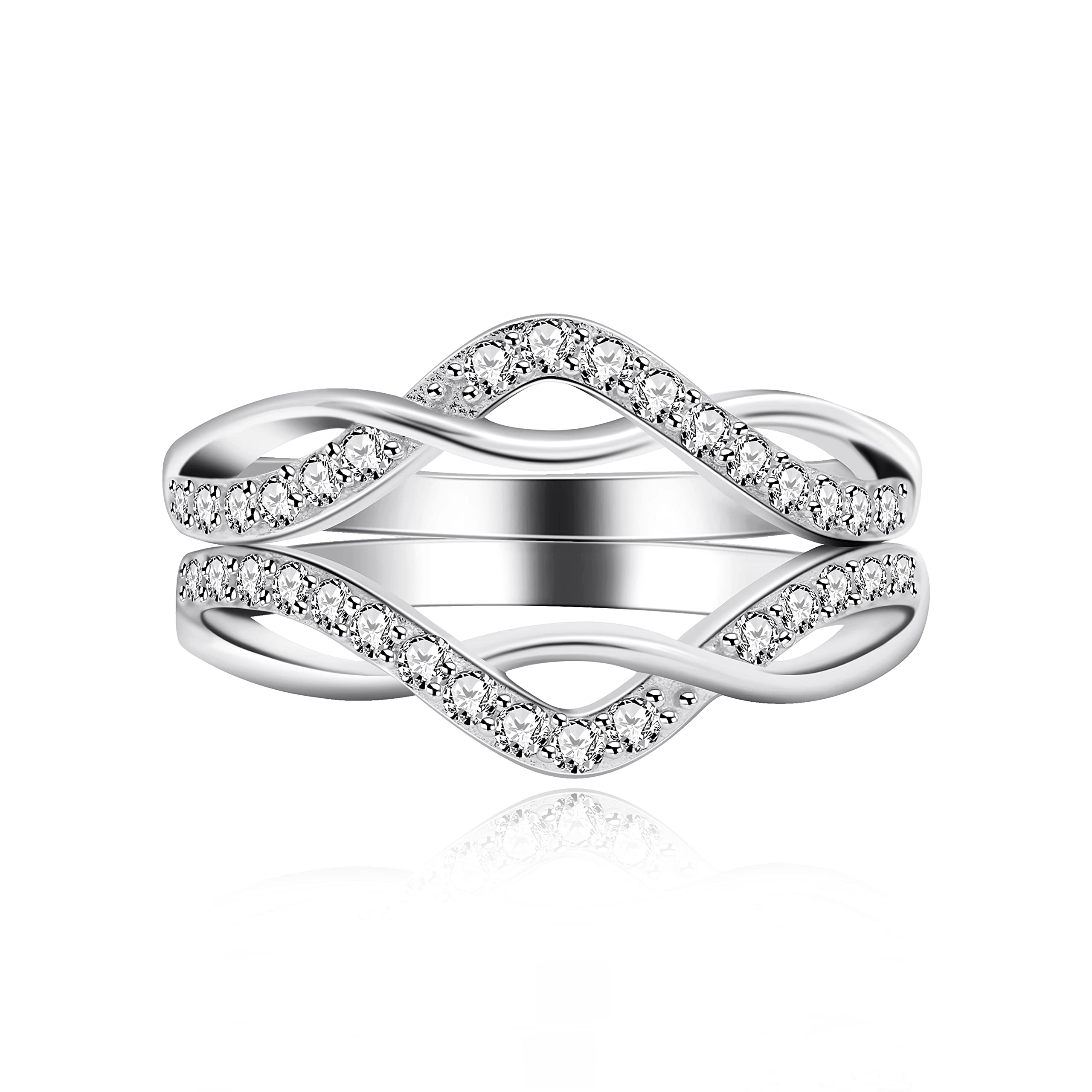 Uloveido Arched Infinity Eternity Rings for Women 925 Silver Stacking Rings Enhancer for Halo Engagement Wedding Rings White Gold Plated Size 7 Y1521