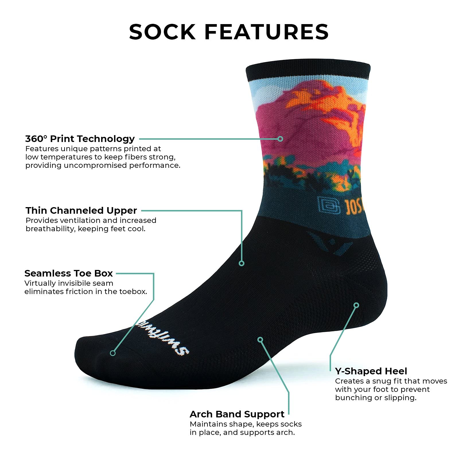 Swiftwick VISION SIX Impression, Parks Edition, Running and Cycling Socks (Yellowstone Bison, Medium)