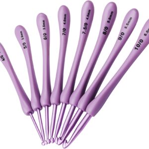 Coopay Purple Crochet Hooks Ergonomic Crochet Hook Set for Arthritic Hands, Lightweight Aluminum Crochet Needles for Crocheting Yarn, Knitting Hook Crochet Kit for Beginners Knitting Crochet Supplies