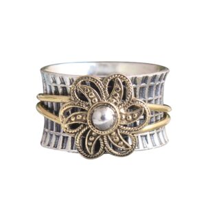 Silver Flower Spinner Ring, Floral Flower Ring, Silver Band, Fidget Ring, Stress Ring (6)