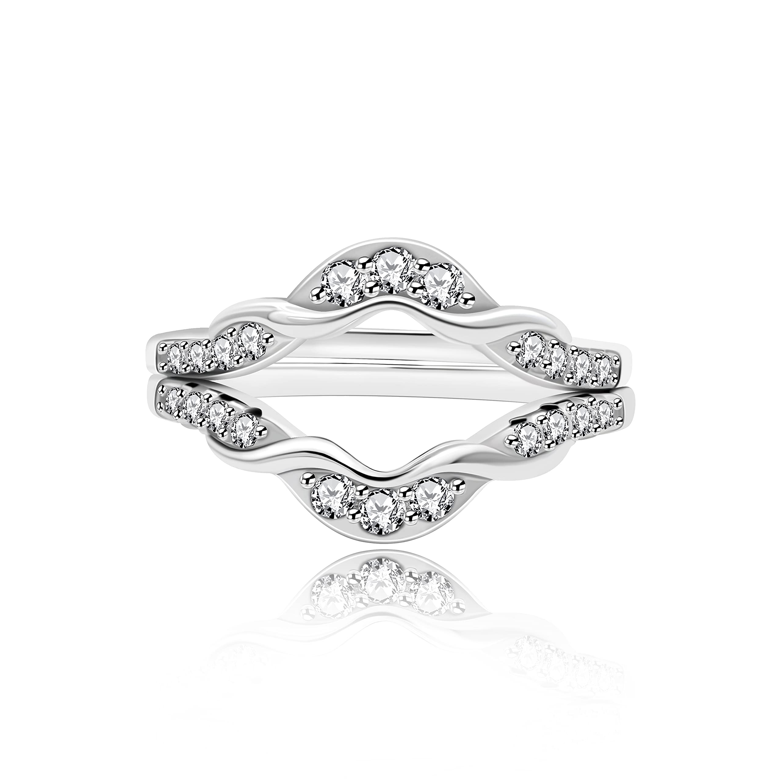 Uloveido Cubic Zirconia Curved Stacking Rings Enhancer for Women Bridal 925 Sterling Silver Wedding Engagement Rings Gift Y1523 Size 9