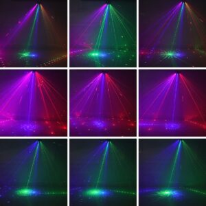 Party Lights, 15 Eyes RGB DJ Disco Lights, Strobe Stage Light Sound Activated LED Projector with Remote Control and 125 Projection Effects for Party Bar Christmas Birthday Wedding, DMX512 Control