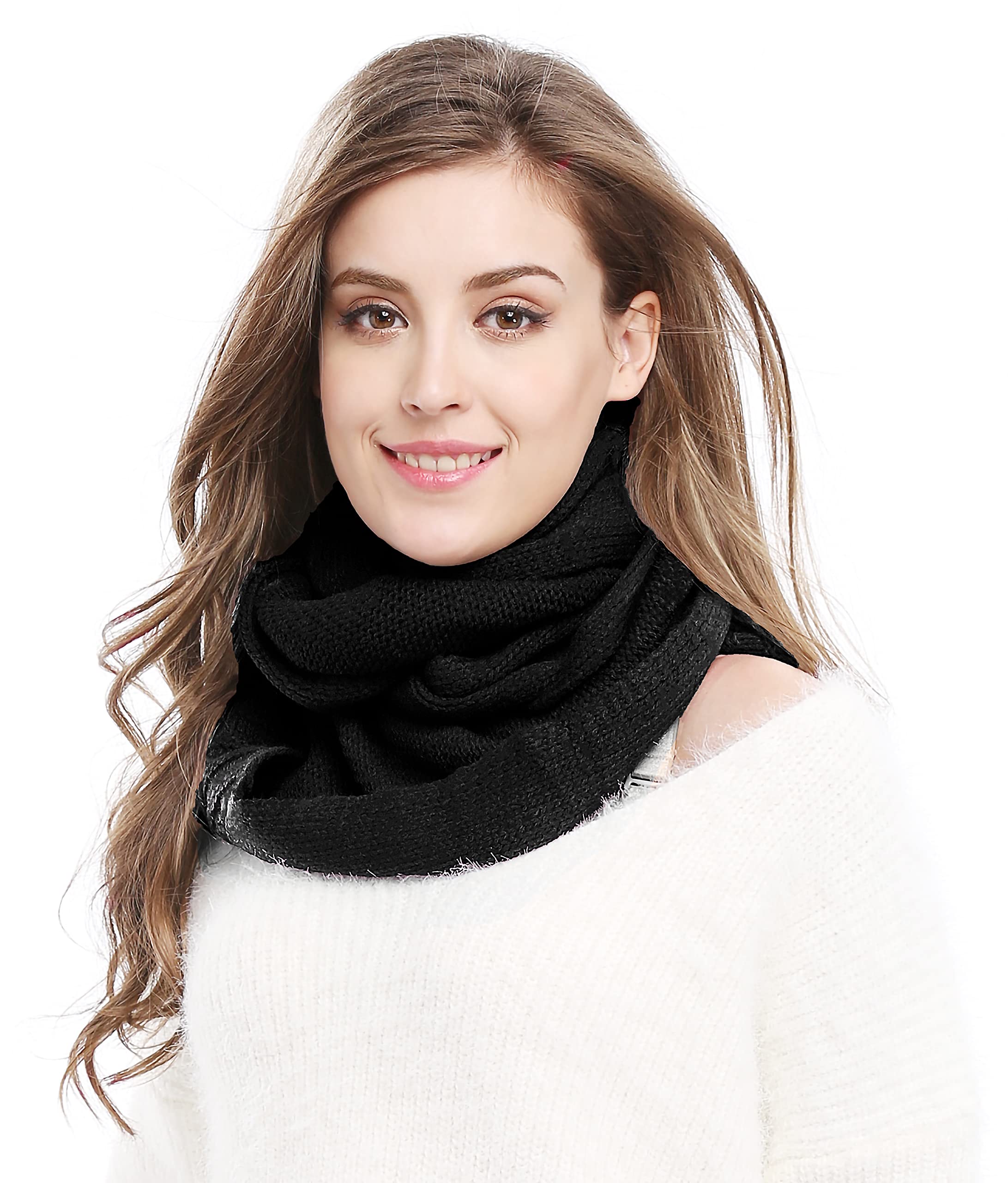 Winter Soft Pullover Knit Infinity Scarf Beanie Hoodie Scarf,Black