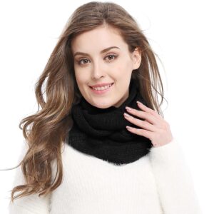 Winter Soft Pullover Knit Infinity Scarf Beanie Hoodie Scarf,Black