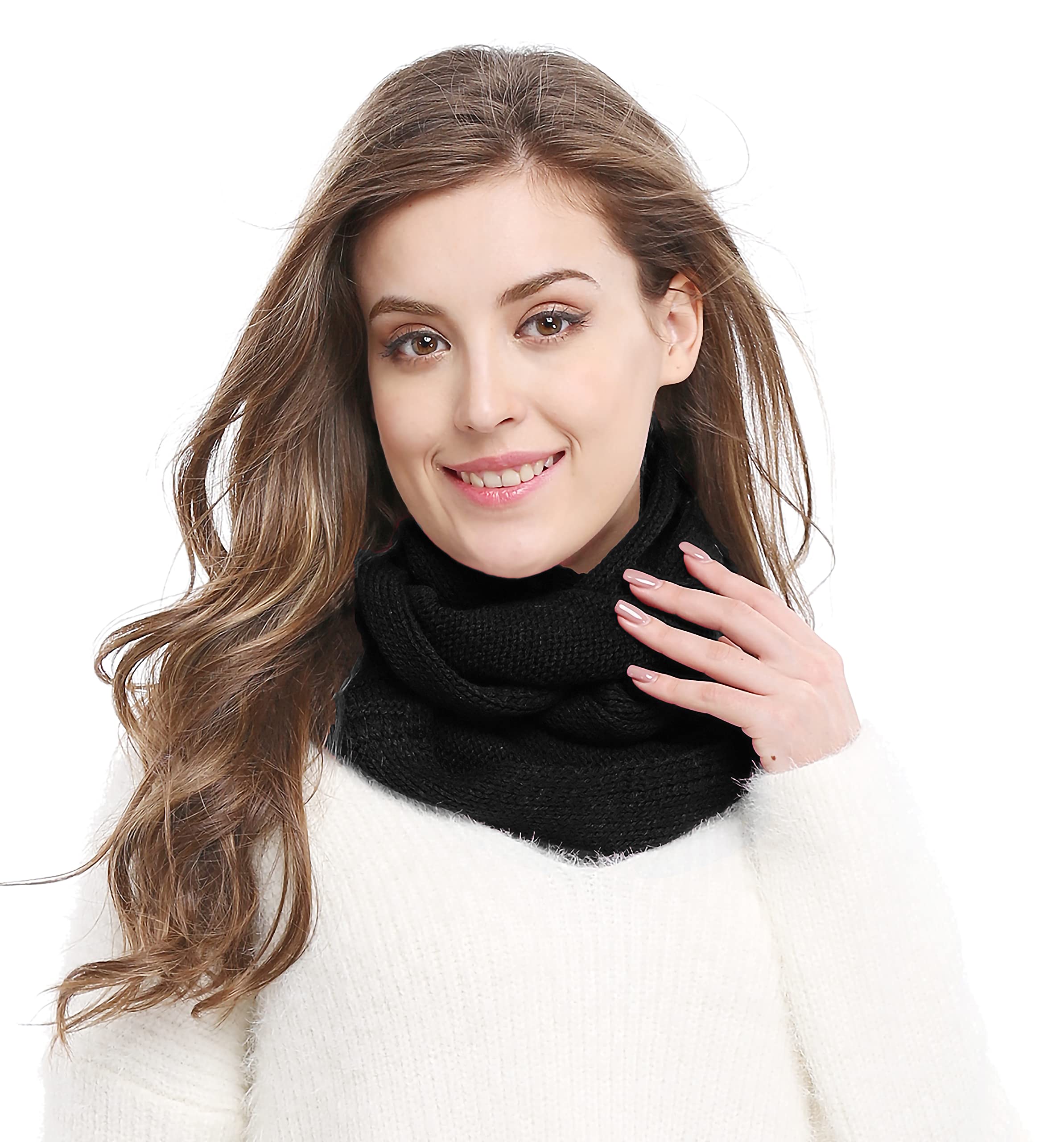 Winter Soft Pullover Knit Infinity Scarf Beanie Hoodie Scarf,Black