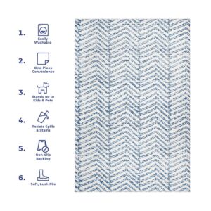 nuLOOM Rosanne Machine Washable Geometric Area Rug, 8' x 10', Blue, Rectangular, 0.1" Thick