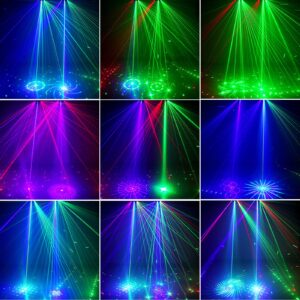 Party Lights, 15 Eyes RGB DJ Disco Lights, Strobe Stage Light Sound Activated LED Projector with Remote Control and 125 Projection Effects for Party Bar Christmas Birthday Wedding, DMX512 Control