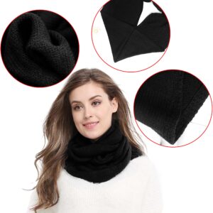 Winter Soft Pullover Knit Infinity Scarf Beanie Hoodie Scarf,Black