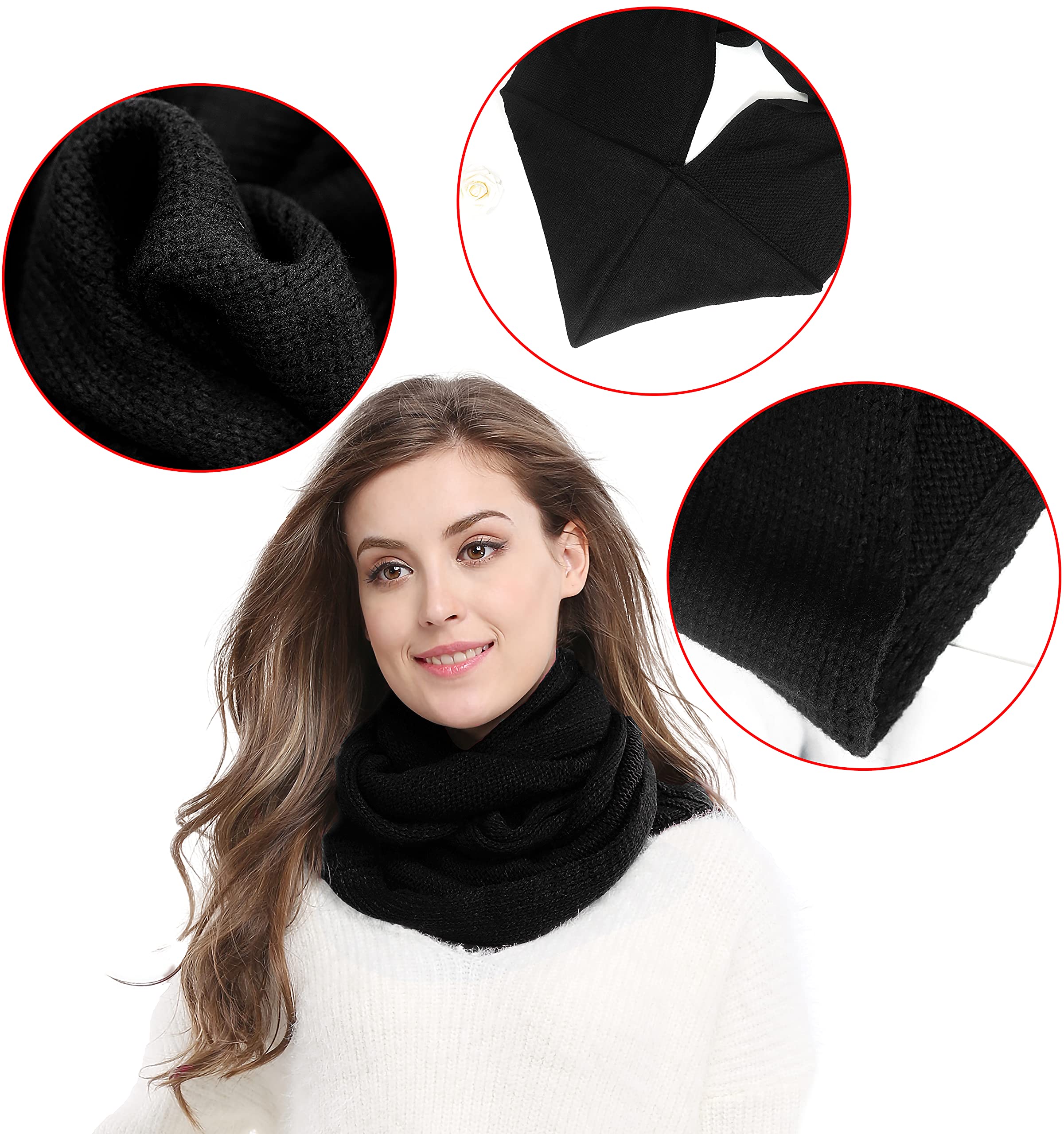 Winter Soft Pullover Knit Infinity Scarf Beanie Hoodie Scarf,Black