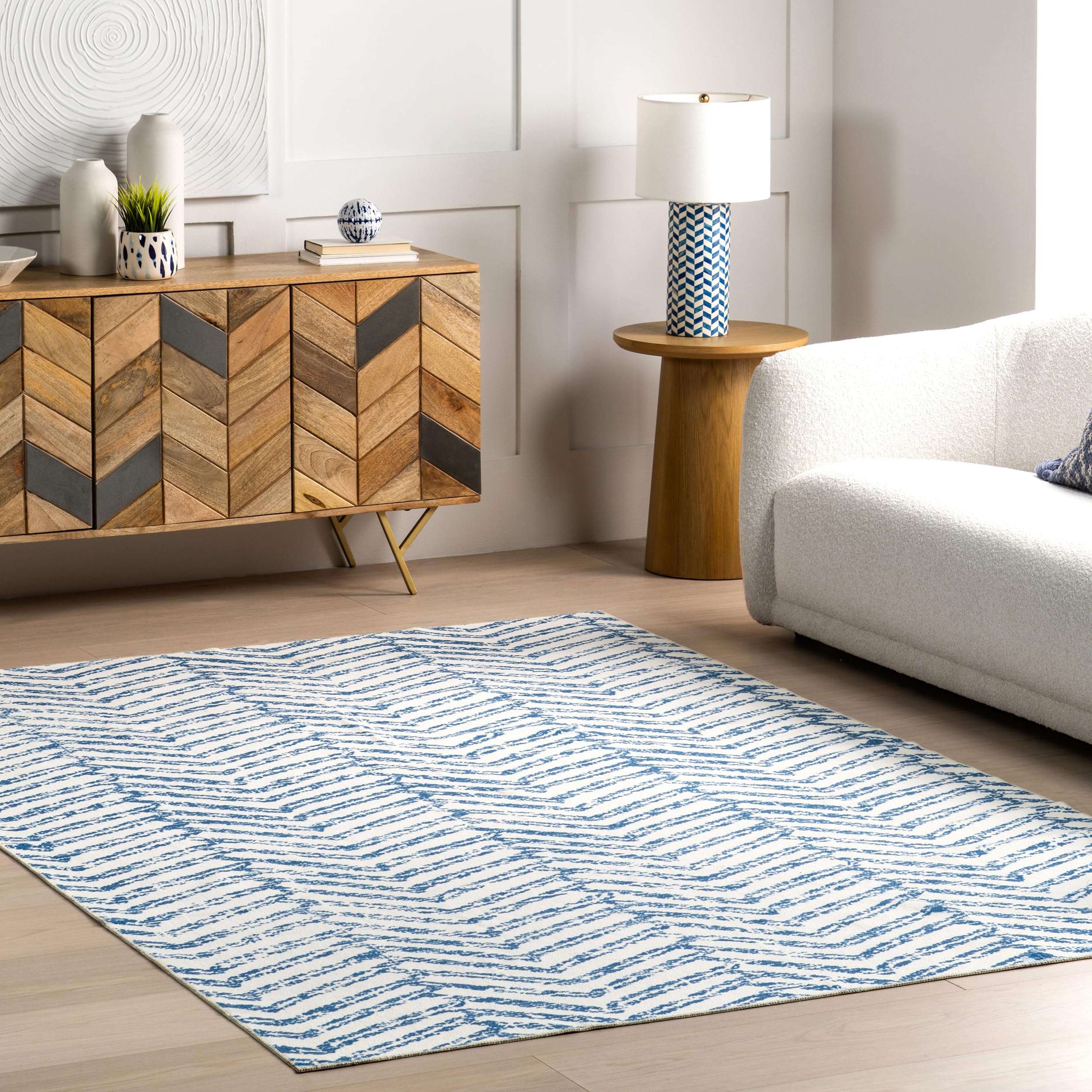 nuLOOM Rosanne Machine Washable Geometric Area Rug, 8' x 10', Blue, Rectangular, 0.1" Thick