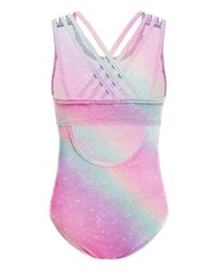 arshiner girls sleeveless gymnastics ballet dance leotard cross strap leotards cute pink rainbow 10 3-4t1 years