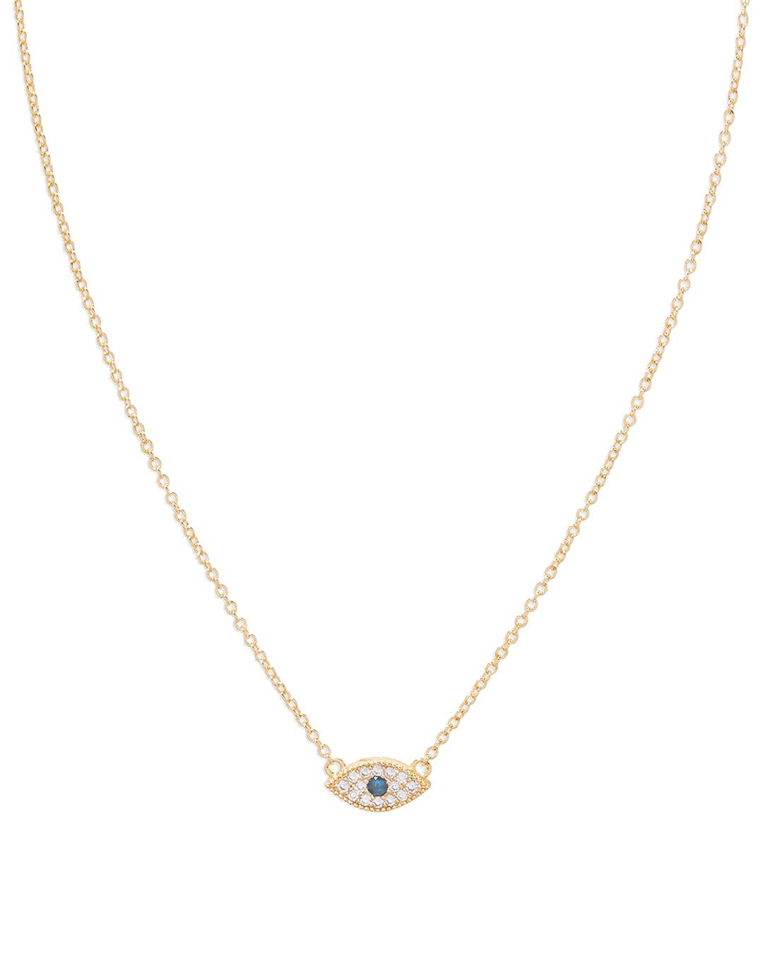 gorjana Women’s Evil Eye Pendant Necklace, Adjustable Link Chain w/White CZ and London Blue Nanogem Talisman, 18K Gold Plated