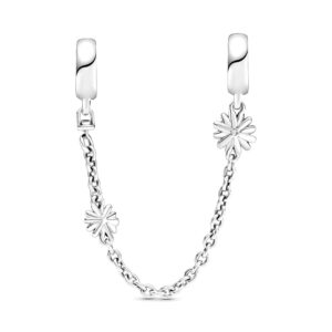 EZ Tuxedo 925 Sterling Silver Daisy Flower Safety Chain Charm for Bracelets