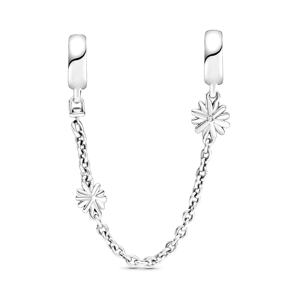 EZ Tuxedo 925 Sterling Silver Daisy Flower Safety Chain Charm for Bracelets