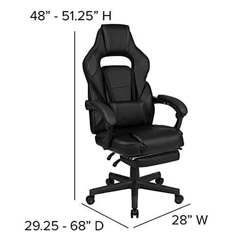 Flash Furniture X40 Gaming Chair Racing Ergonomic Computer Chair with Fully Reclining Back/Arms, Slide-Out Footrest, Massaging Lumbar - Black