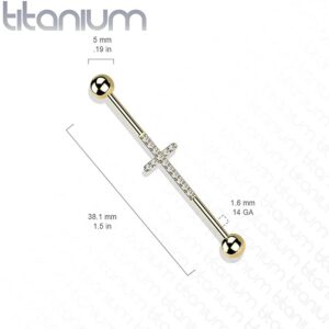 Titanium Industrial Barbell with Cross CNC Set Lined CZ (Black/Clear)