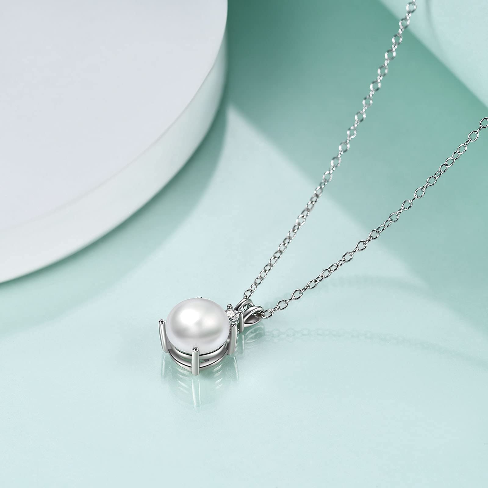 925 Sterling Silver Single Pearl Necklace Simple Cultured Solitaire Pearl Pendant Necklace Jewelry for Women