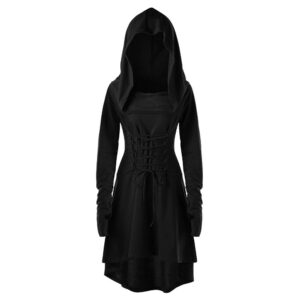 OIUCVGB Womens Renaissance Costumes Hooded Robe Lace Up Vintage Pullover High Low Long Hoodie Dress Cloak