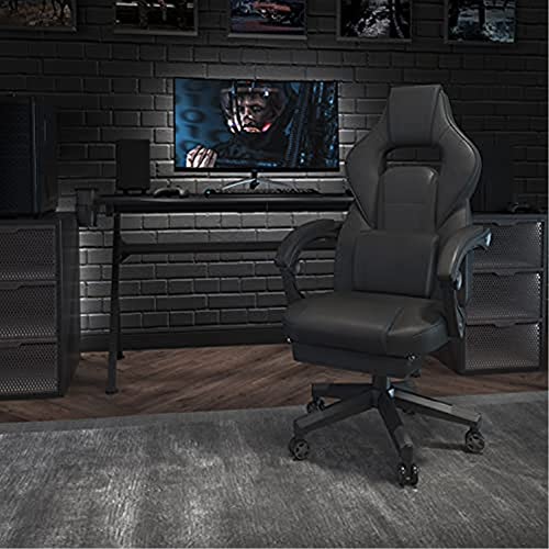 Flash Furniture X40 Gaming Chair Racing Ergonomic Computer Chair with Fully Reclining Back/Arms, Slide-Out Footrest, Massaging Lumbar - Black