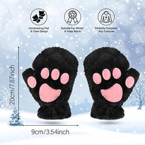 SATINIOR 3 Pairs Cat Paw Gloves Fingerless Fuzzy Plush Gloves for Women Girls (Black, Grey, Pink), One Size