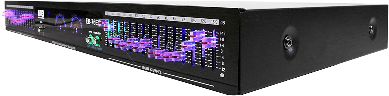 EMB EQ76 19'' Rack Mount Dual 15 Band 4 Input Stereo Graphic Equalizer Pro DJ with 2 RCA line input and output, Removable Rack Mount Brackets and 110V/220V Switchable Power Source