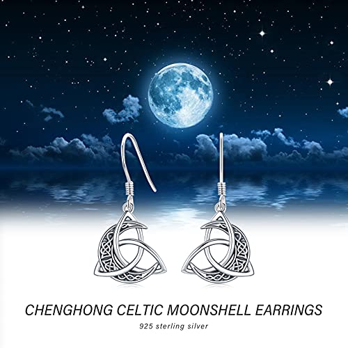 CHENGHONG Celtic Knot Earrings 925 Sterling Silver Crescent Moon Drop Dangle Earrings Irish Earrings Celtic Moon Jewelry Christmas Gifts for Women