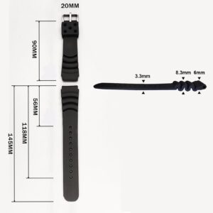 Silicone Watch Strap For Men Diver Watches Quick Release Rubber band Black 20mm, (rubber20)