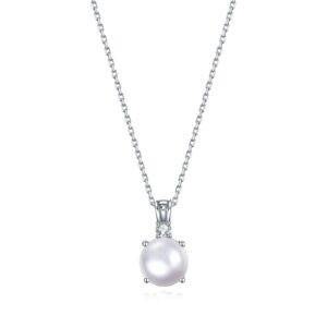 925 Sterling Silver Single Pearl Necklace Simple Cultured Solitaire Pearl Pendant Necklace Jewelry for Women