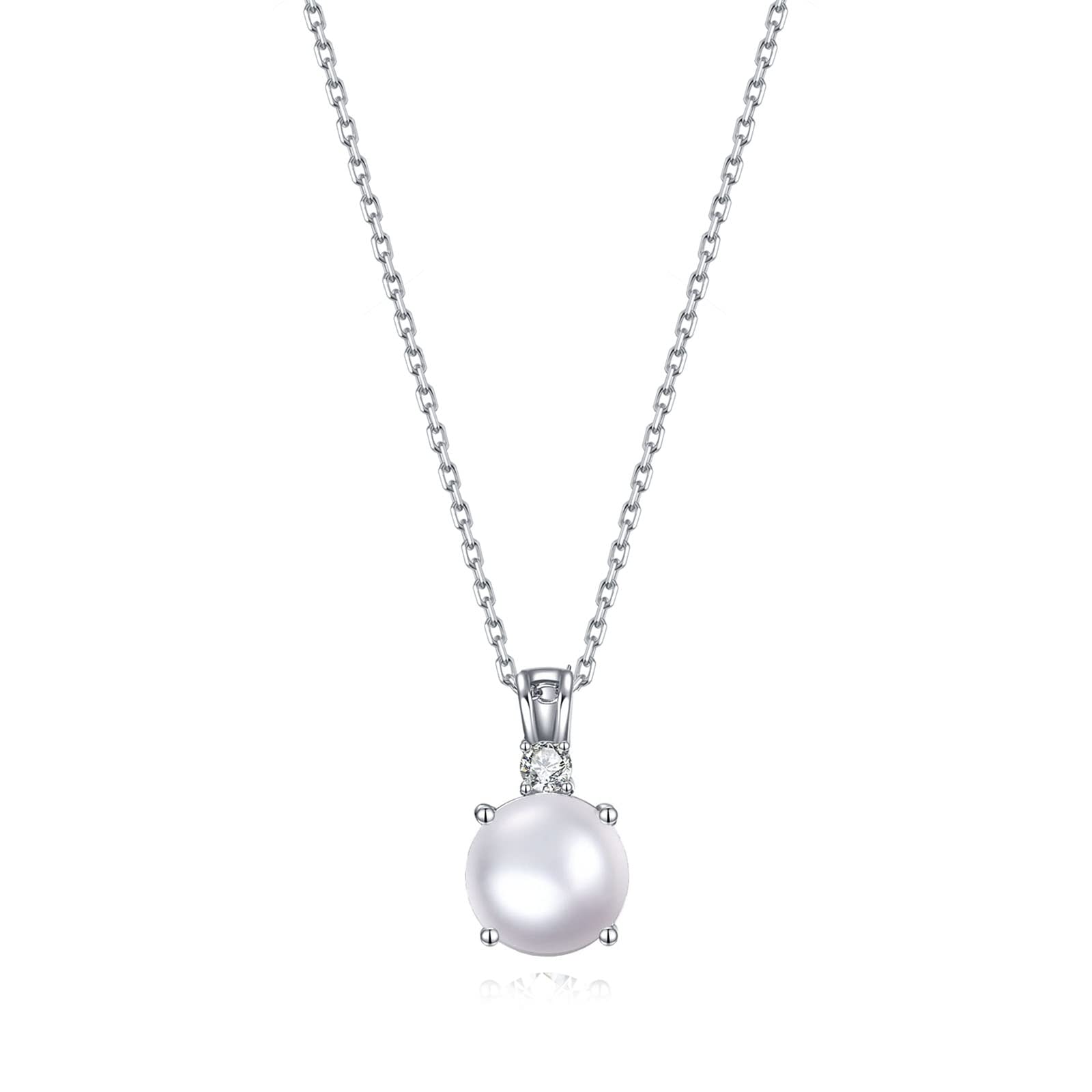 925 Sterling Silver Single Pearl Necklace Simple Cultured Solitaire Pearl Pendant Necklace Jewelry for Women