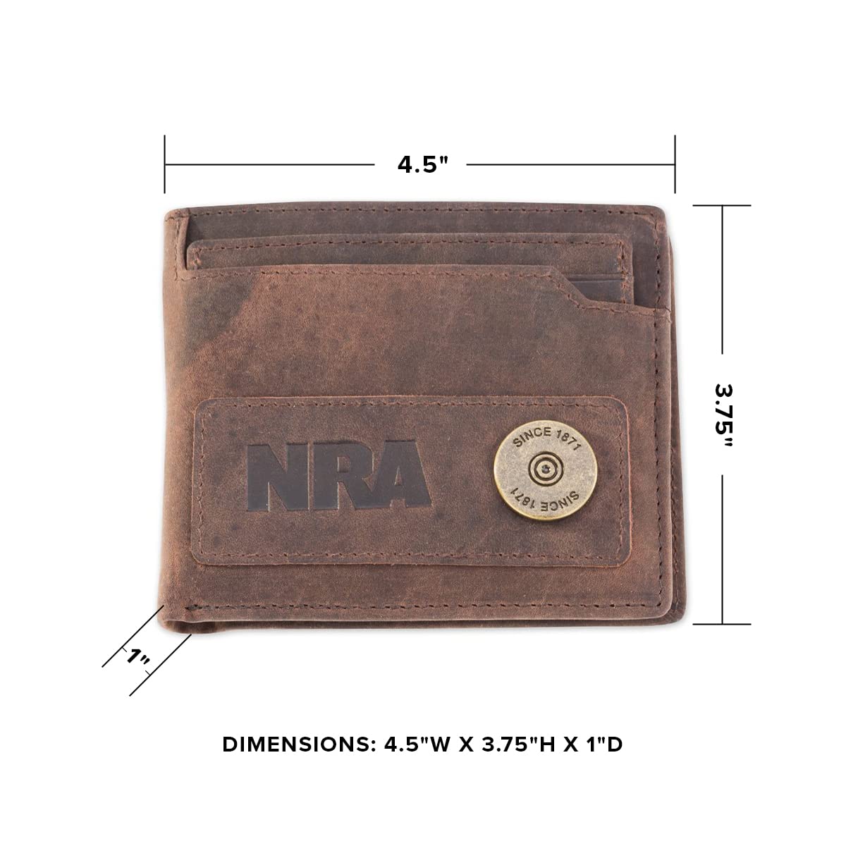 NRA 5-in-1 RFID-Blocking Wallet, Bifold Leather Card Holder Wallet, Brown