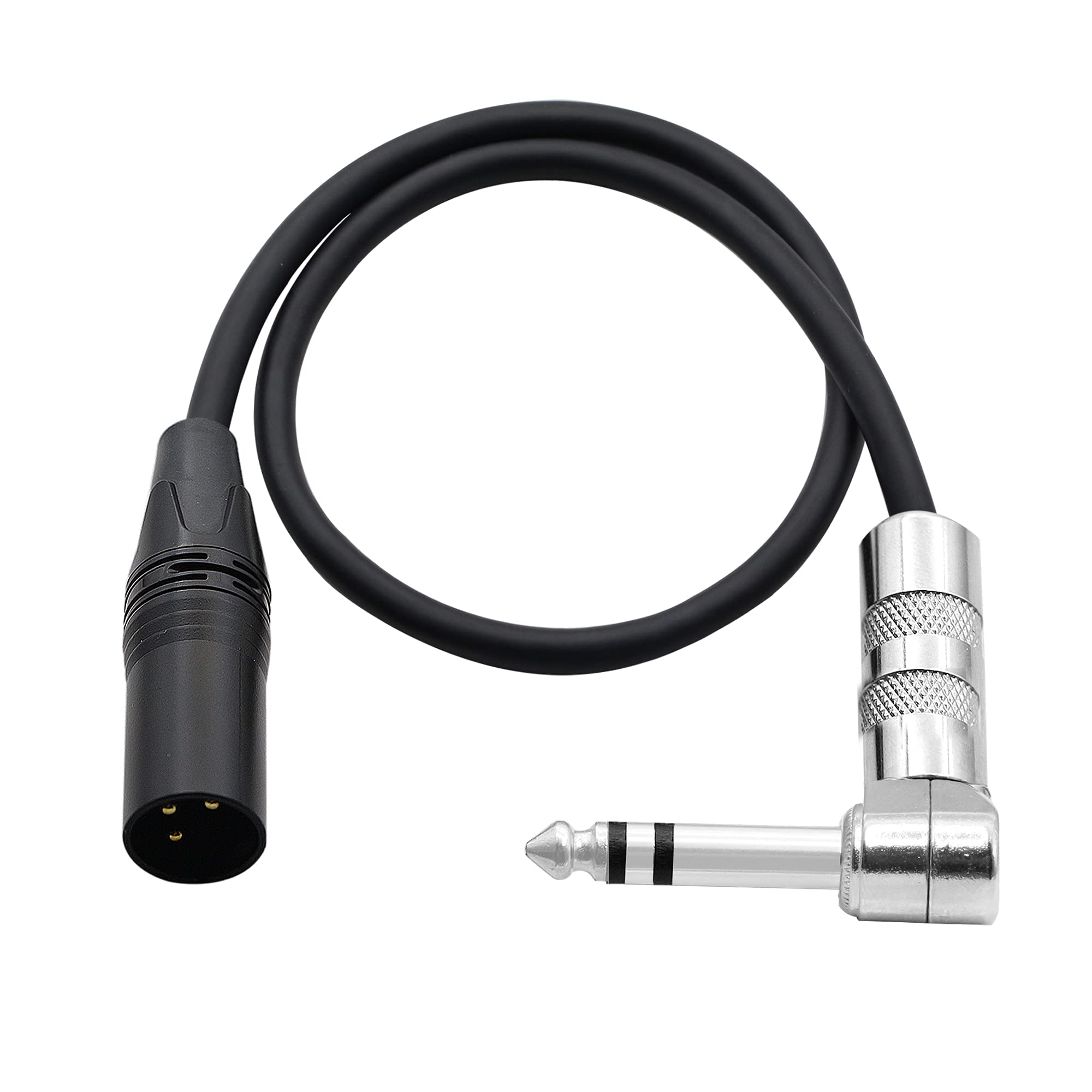 PNGKNYOCN 1/4 to XLR Cable 90 Degree Right Angle 6.35 mm TRS Male Plug to XLR Male Plug Audio Stereo Microphone Cable for Speakers, Stage, DJ and More（50cm）