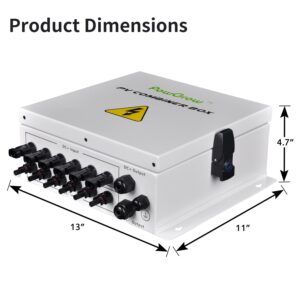 PowGrow PV Combiner Box, 6 String Solar Combiner Box with 15A Rated Current Fuse, Surge Protective Device and 63A Air Circuit Breaker for On/Off Grid Solar Panel System, Pre-Wired Cable, Metal Box