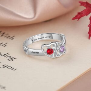 Zomodia Promise Rings for Her with 2 Simulated Birthstones Personalized Names Jewelry for Couples Women Engagement Heart Rings for Mother Daughter (9)