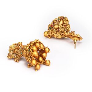 Priyaasi Golden Traditional Indian Jhumka Earring for Women | Goddess Design | Kemp Stone-Studded | Gold Plated | Pushback Closure | Bridal Earring for Wedding & Puja