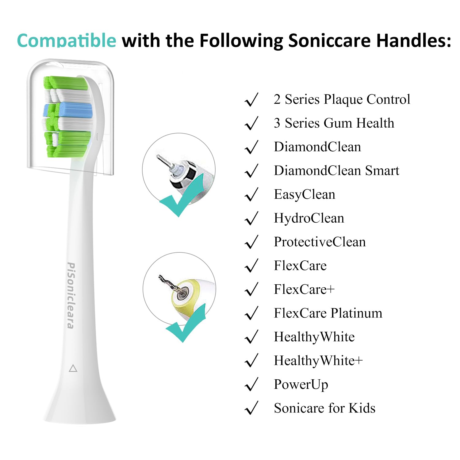 Pisonicleara Replacement Toothbrush Heads - Compatible with Philips Sonicare Electric Toothbrush (10 Pack), Refill.